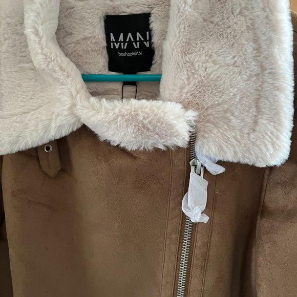 Boohoo MAN Faux Suede/Fur Aviator Jacket Sz M - Picture 4 of 4